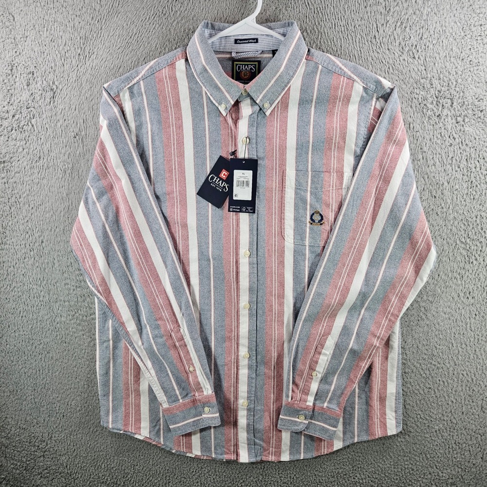 Chaps Mens XL LS Heritage Oxford Shirt Varsity Blue Striped Cotton NEW NWT